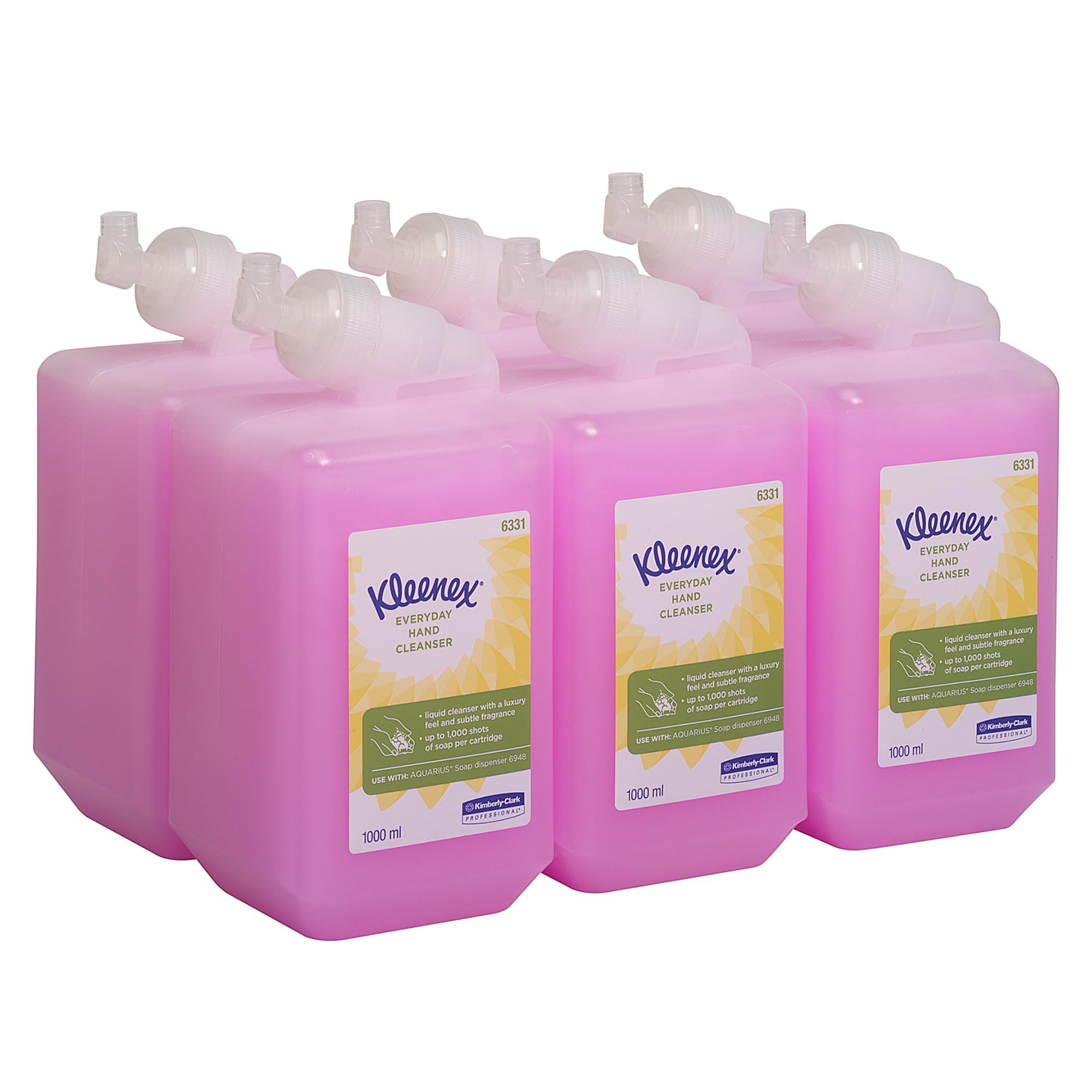 Kleenex Detergente per Mani 6331, Per Uso Quotidiano, Per Servizi Igienici Molto Frequentati, 6 Flaconi x 1L, 6.000 Erogazioni Totali