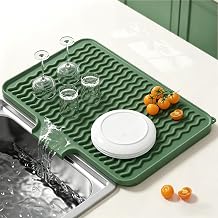 Rnivvi Silicone Dish Drying Mat for Kitchen Counter, 16 x 12" Dish Rack Mat with Drainage Spout, Non-Slip Countertop Protector Heat Resistant Trivet, Drainer Organizer for Home Kitchen Sink , Green