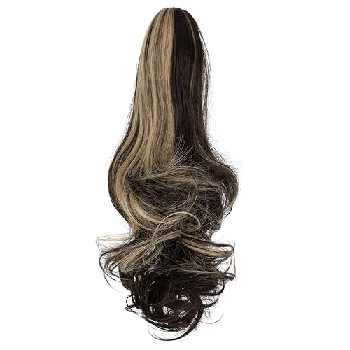 Miniatura 2 de Qunlinta - Extensiones de cabello sintético lacio u ondulado, con pinza, para cola de caballo, de 18 y 20 pulgadas