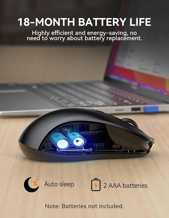 TECKNET Classic Wireless Mouse, Tri-Mode Bluetooth 5.0/3.0 & 2.4G Laptop Mouse Wireless, 4800DPI Optical Tracking with 6 Adjustable Levels, Cordless USB Silent Computer Mice for PC Mac Linux Chrome