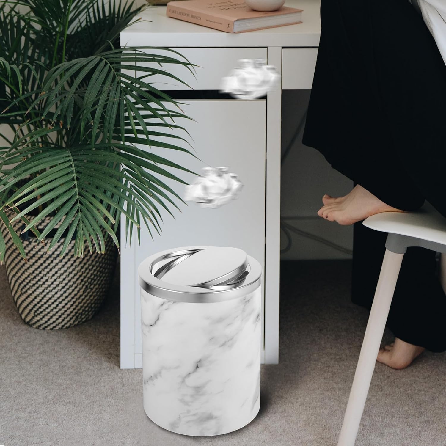 Artibetter Stainless Steel Swing Trash Can Lid 248x25mm, Embedded Flip Top Cover for Office and Bathroom Waste Bins, Modern Replacement round Trash Bin Cover