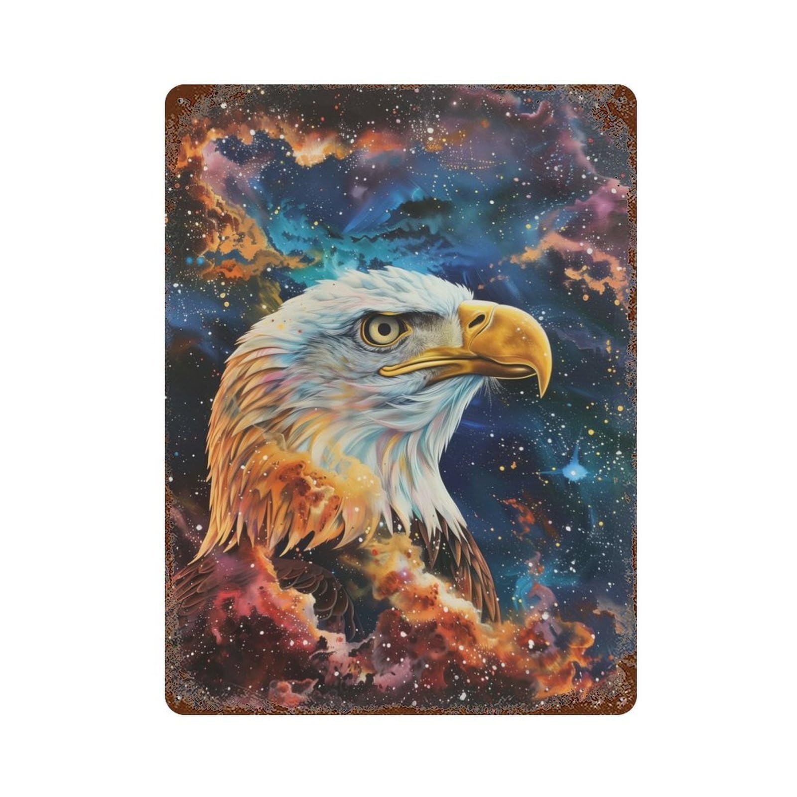 Vintage Rust Metal Sign Cosmic Eagle Blaze 15.7"x11.8", Decorative Metal Wall Art for Basement, Hobby Room And Garage Decor