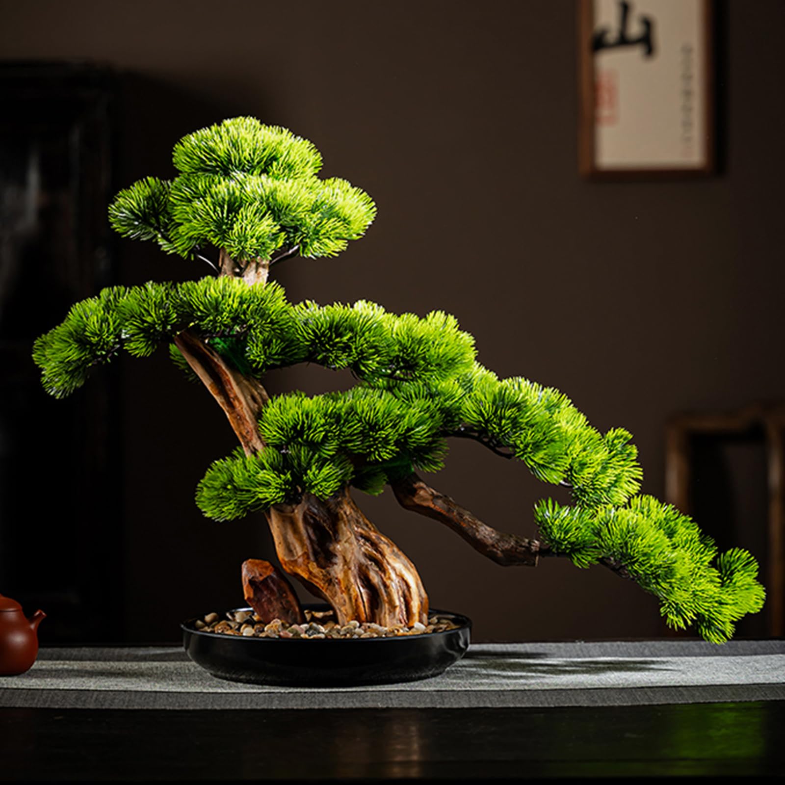 Künstliche Kiefer Bonsai Gefälschte Baum 17in Künstliche Willkommen Kiefer Bonsai, Japanische Zen Simulation Bäume Mit Kunststoff Topf, Gefälschte Immergrüne Bonsai Pflanze Dekoration