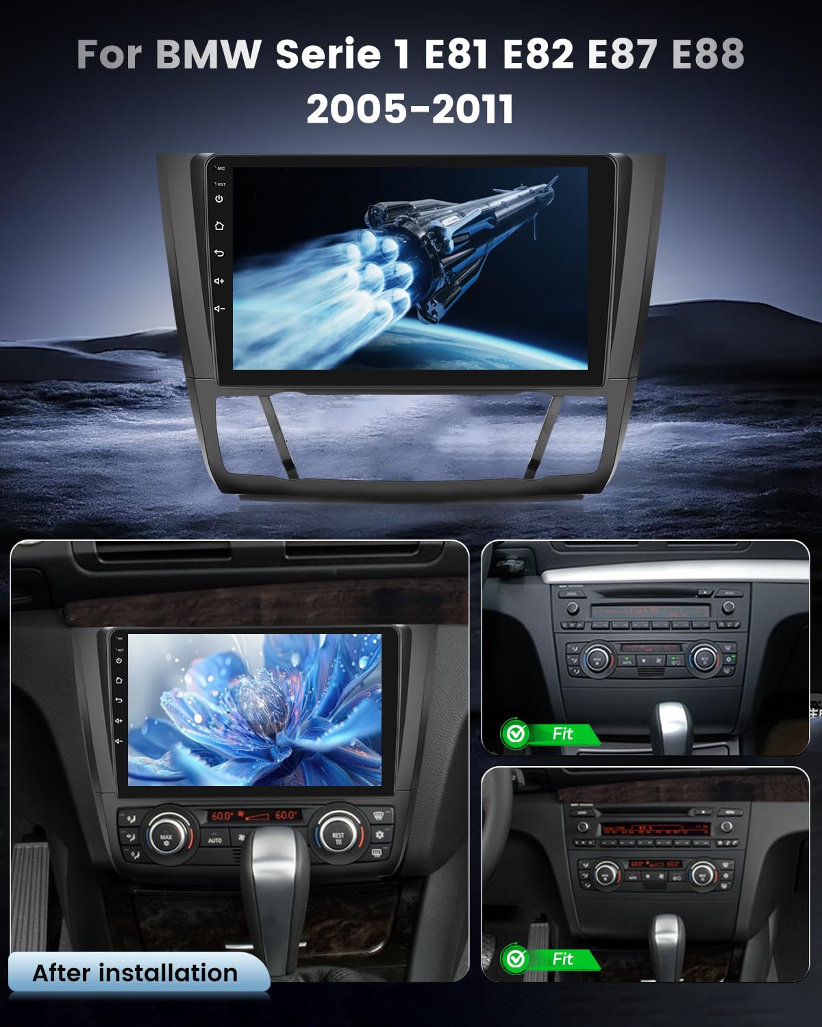 NHOPEEW Autoradio 2+64G per BMW Serie 1 E81 E82 E87 E88 2005-2011 con supporto per CarPlay wireless e Android Auto navigazione GPS comandi al volante 40 temi dell'interfaccia utente e video online