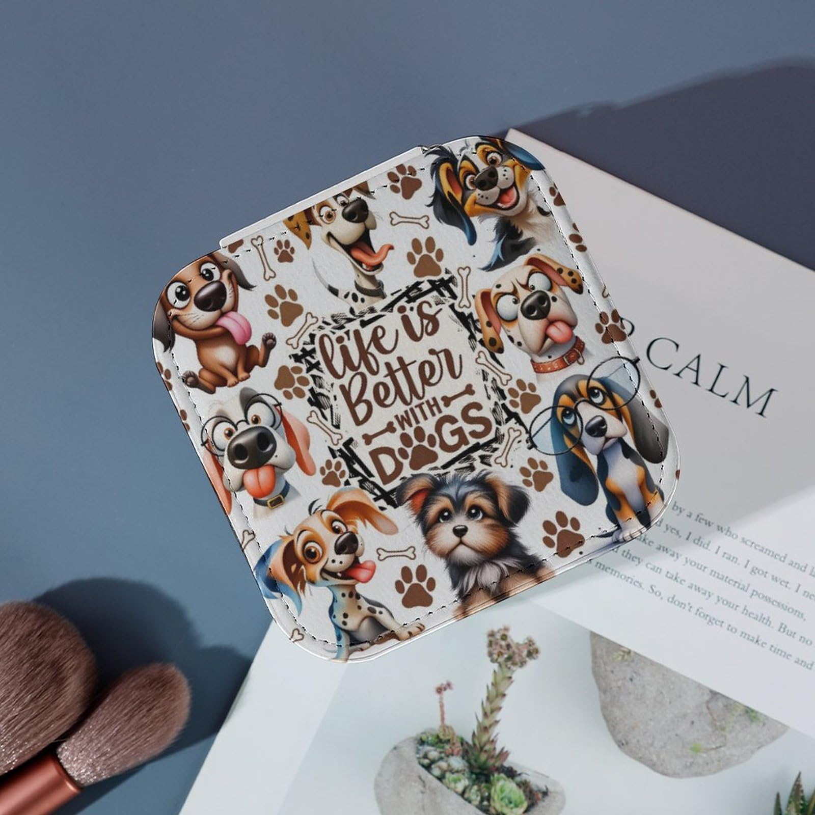 Dog Companion, Life Is Better Small Travel Jewelry Box Organizer z zamkiem błyskawicznym dla kobiet, skórzany przenośny futerał na biżuterię na pierścionek kolczyki naszyjniki bransoletka