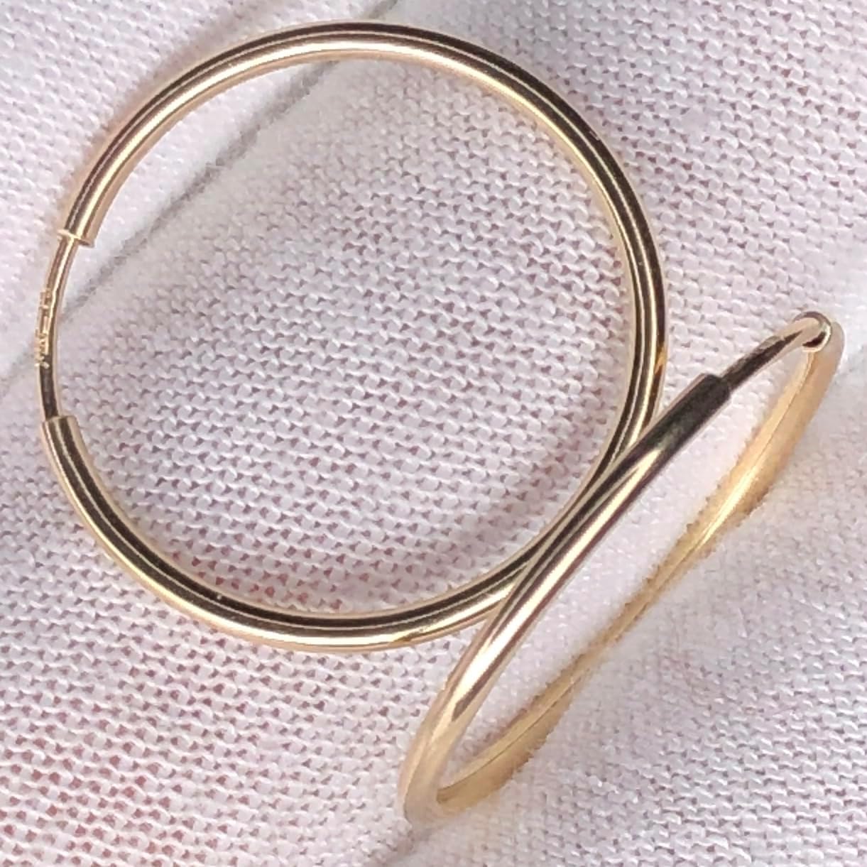 Classic Endless Hoop Earrings, 1/20 14K Yellow Gold, 19mm Length, Solid Metal, Polished Finish, Unisex