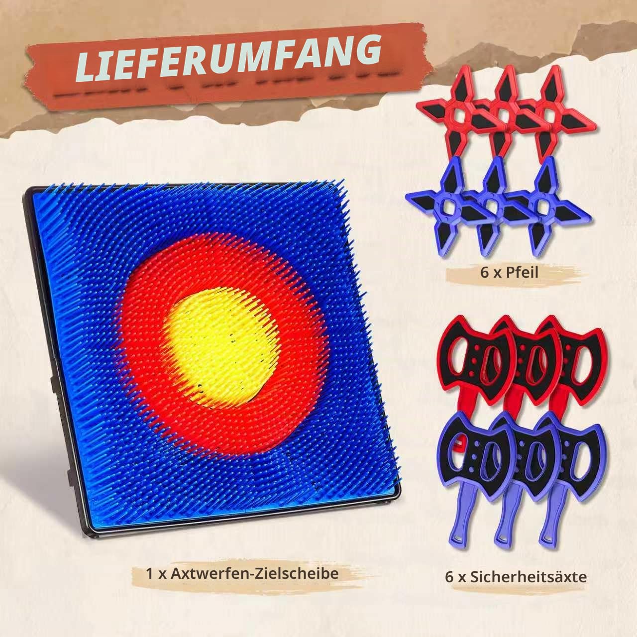POPERFUN Axt-Wurfspiel mit 6 Darts, 6 Handäxte, Spielzeug für den Innen- und Außenbereich, Gartenspiele, Geburtstagsgeschenke Kinder