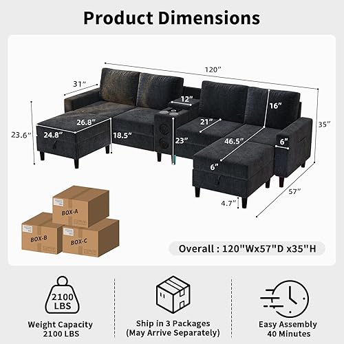 Miniatura 2 de Sofás seccionales para sala de estar, sofá seccional de 6 asientos, módulo inteligente, altavoz Bluetooth, luz RGB, estación de carga, sofá de