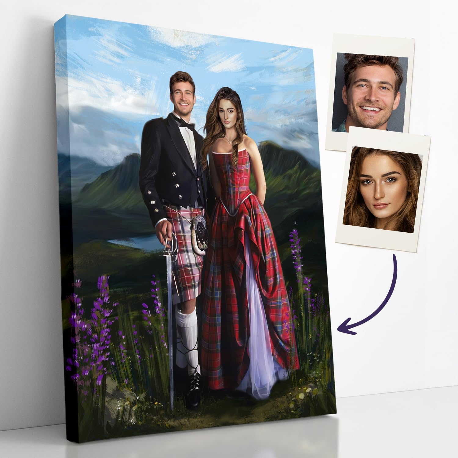 Turn Me Royal Custom Couple Portrait from Your Photo, Canvas Wall Art as Personalized Gifts for Couples, Funny Gift Ideas, Turn them into Royalty (The Romantic Sunset, 24" x 36")