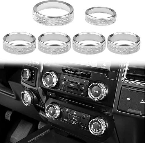 Miniatura 9 de Cubierta de aluminio para interruptor de aire acondicionado, perilla de consola central compatible con Ford F150 XLT, accesorios 2015-2019, 6 Negro