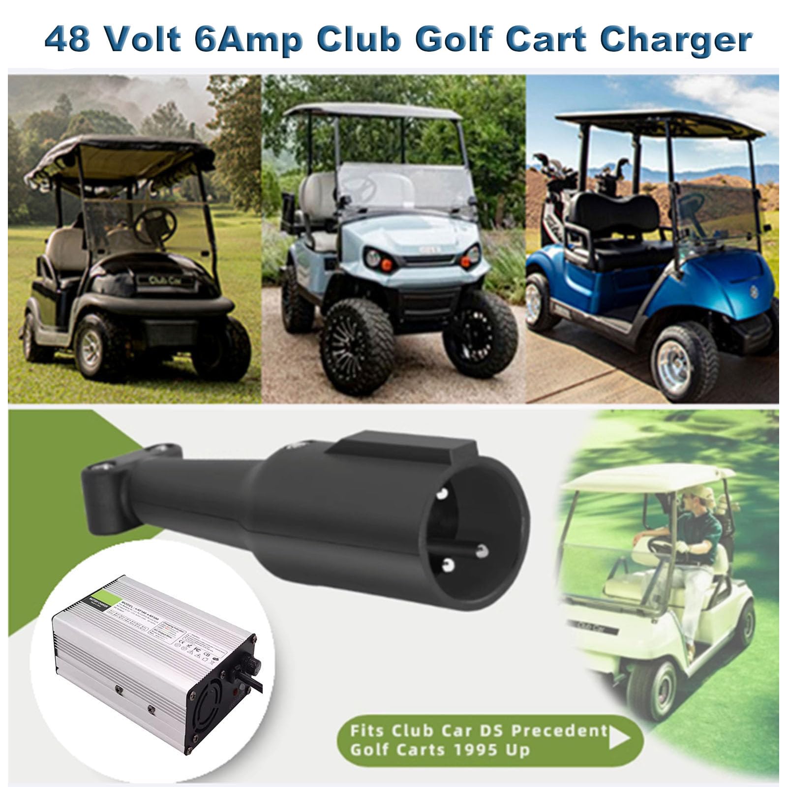 Reemplazo del Cargador de Batería del Carrito de Golf de 48 Voltios y 6 Amperios para el Coche del Club, Cargadores de Carrito de Golf Carga Lenta con Enchufe Redondo 3 Pines