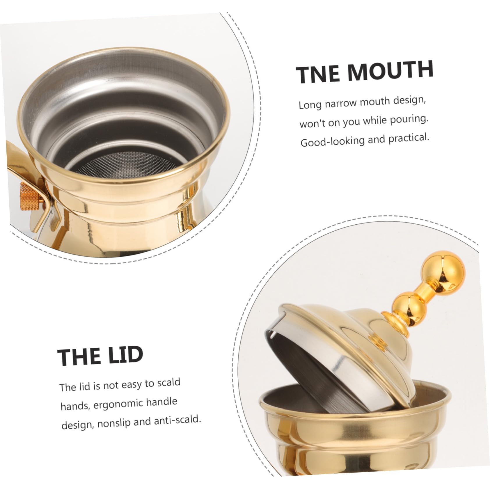 TOYANDONA Caffettiera in Acciaio Inox Oro con Filtro, Beccuccio