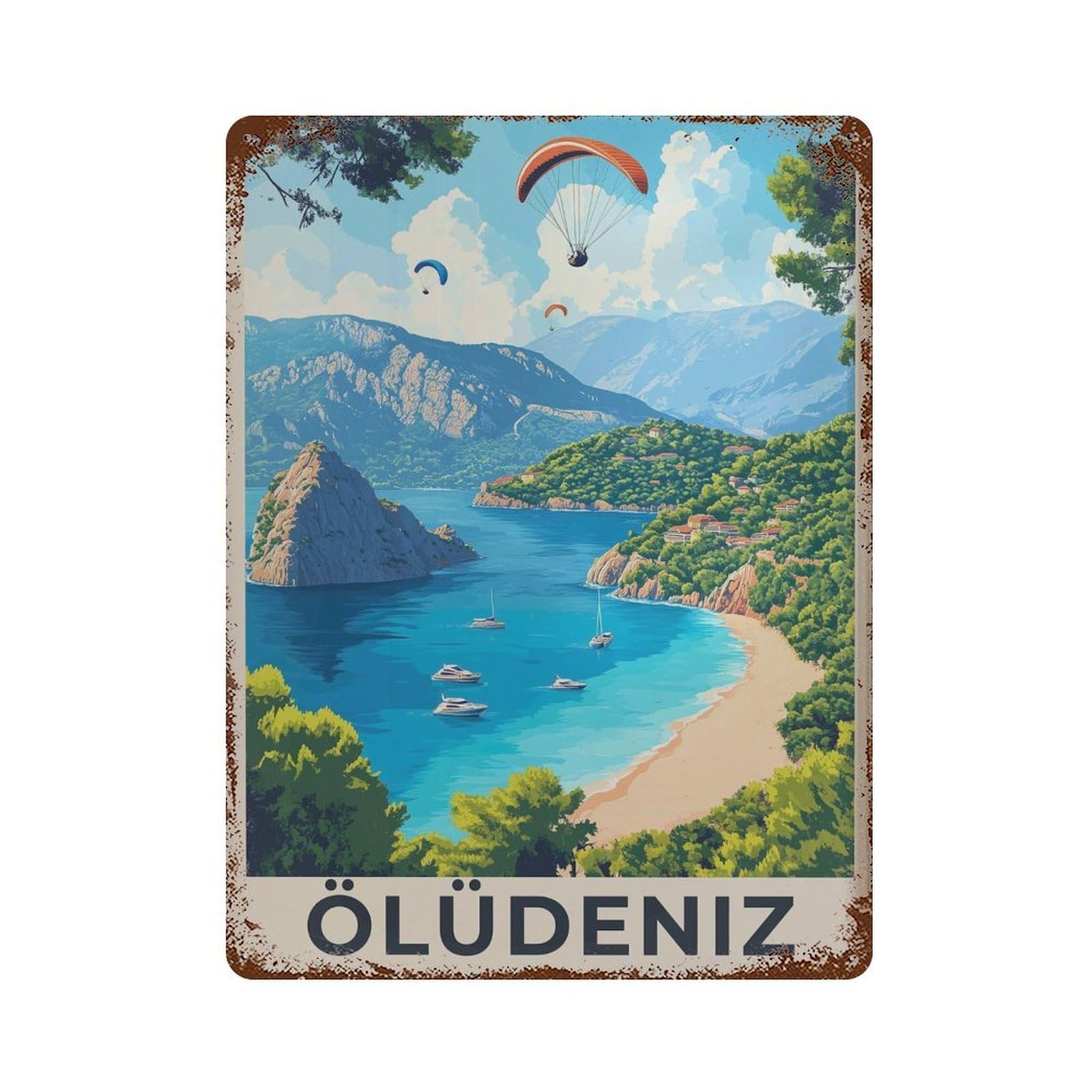 xiaoxiaoshen Oludeniz Turkey Travel Mediterranean Wall Decor Art Metal Tin Poster Modern Home Decor Art Home Bar Shop Decorations Vintage Sign 40x30cm