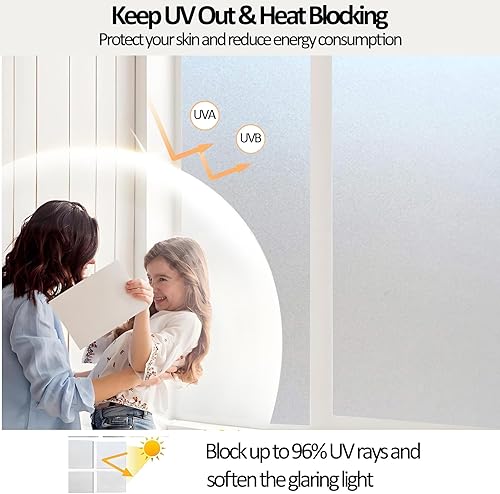 Miniatura 10 de Película opaca para ventana, adherencia estática, protección de privacidad, anti-UV y bloqueo solar, adhesivo para ventana de control de calor, 17.3