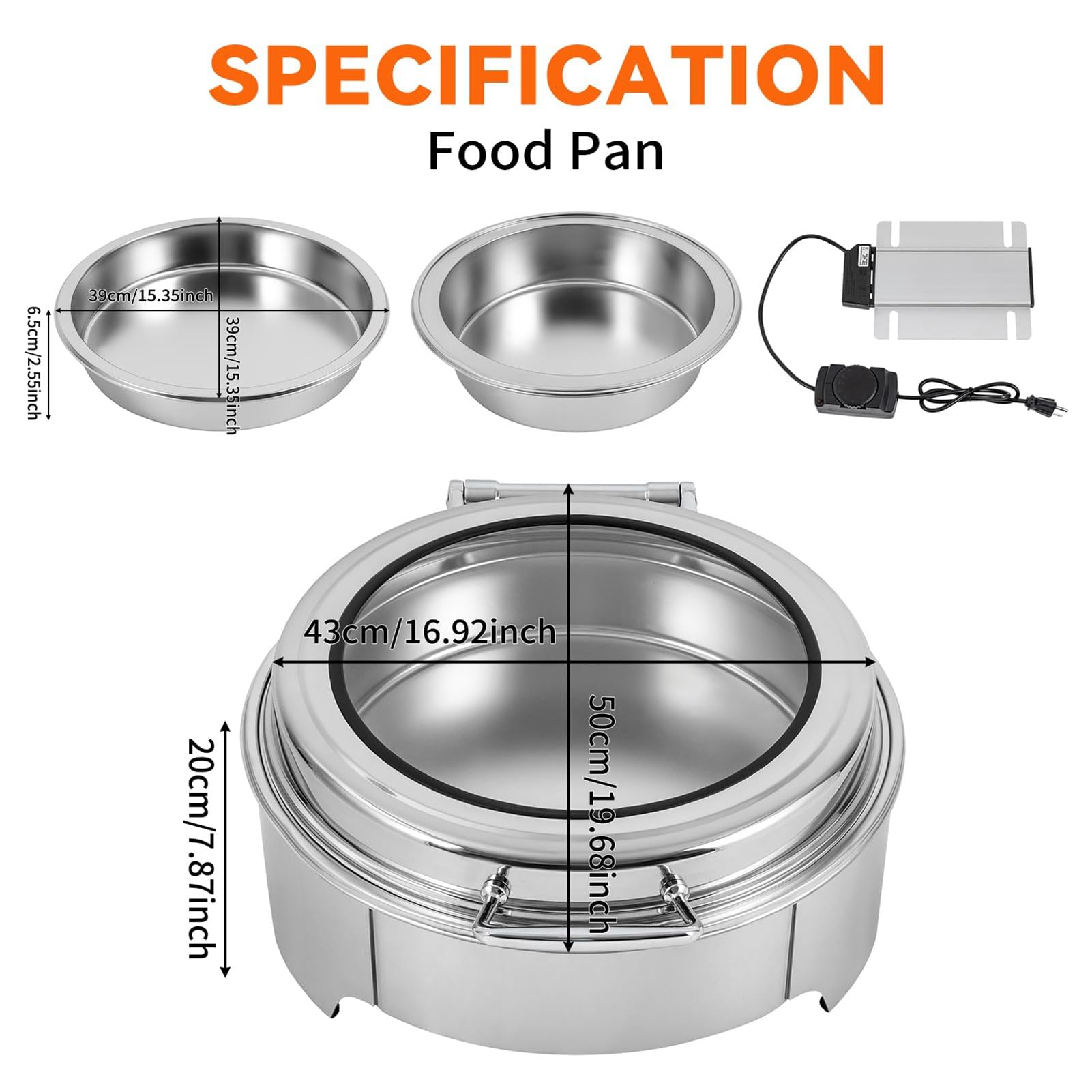 Calentador de Alimentos eléctrico Redondo de Acero Inoxidable de 400 W, Calentador Inteligente para Buffet, Ideal para cenas, Fiestas y Banquetes de Boda.