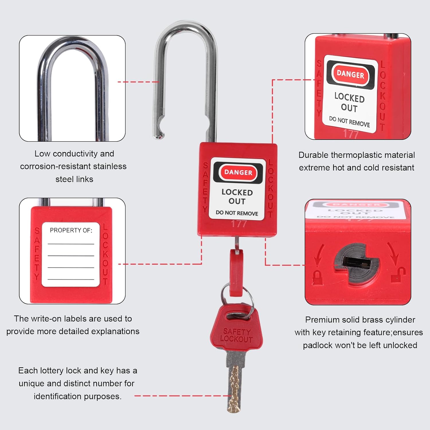 Generic 100 Pcs Keyed Differently Lock Out Tag Out with 100 Tags Electrical Lockout Tagout Kit for Electrical Applications