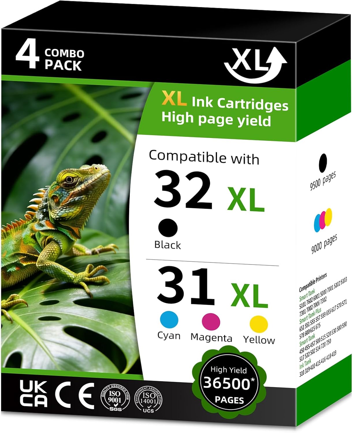 31 32XL Ink Bottle Set High Yield Ink Refills Replacement for HP 31 32XL Ink Bottles Set Compatible with HP Smart Tank Ink 5101 7602 6001 5000 7001 5102 5103 7301 ( Black Cyan Magenta Yellow 4 Pack)