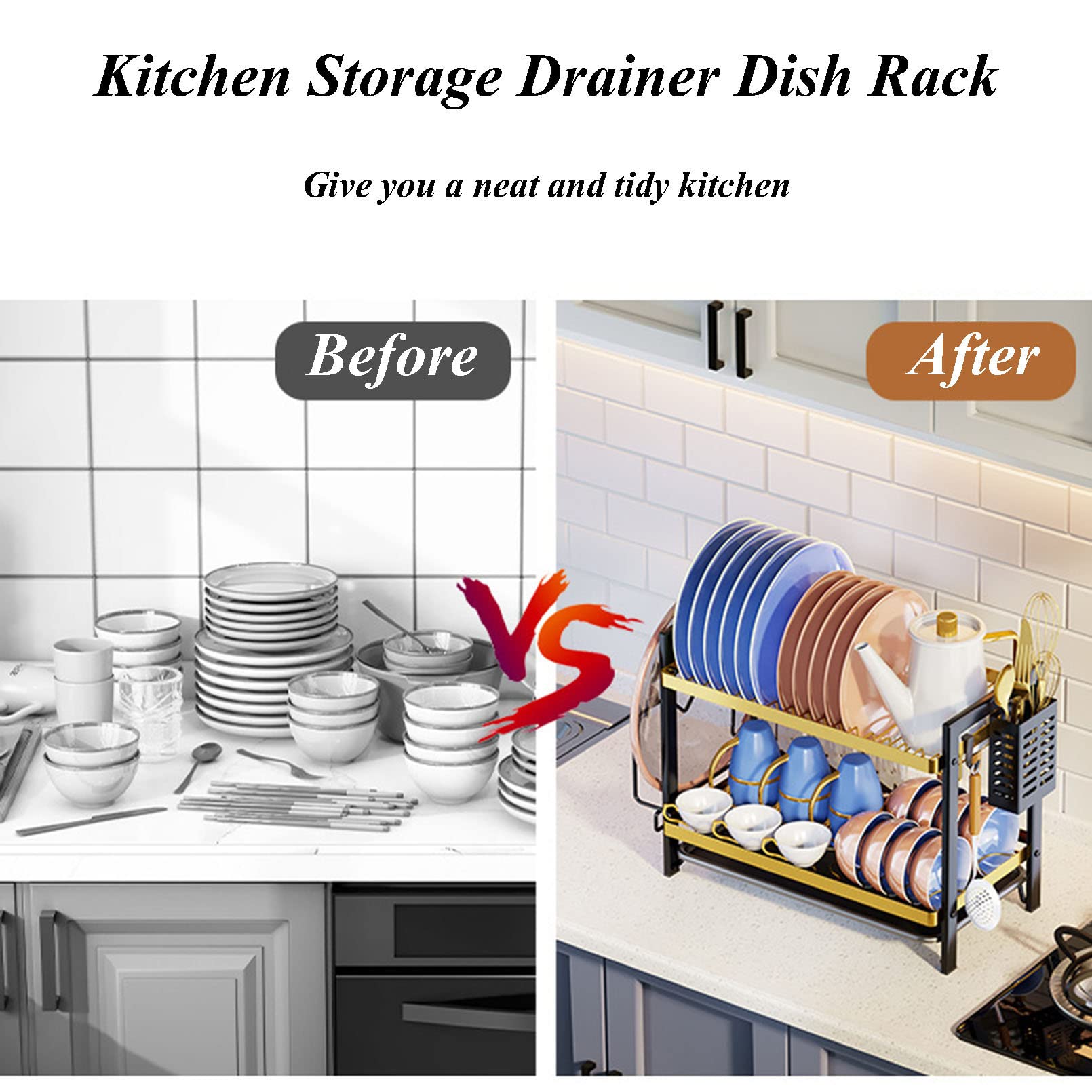 Escurreplatos Grande Escurreplatos Multifuncional para Mostrador de Cocina, Escurreplatos Ahorrador de Espacio con Escurridor, Cubertero y Portavasos para Varios Utensilios de Cocina