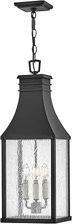 Hinkley Beacon Hill Large Hanging Outdoor Lantern, Aluminum, Clear Seedy Glass, Old World Charm, Museum Black Finish