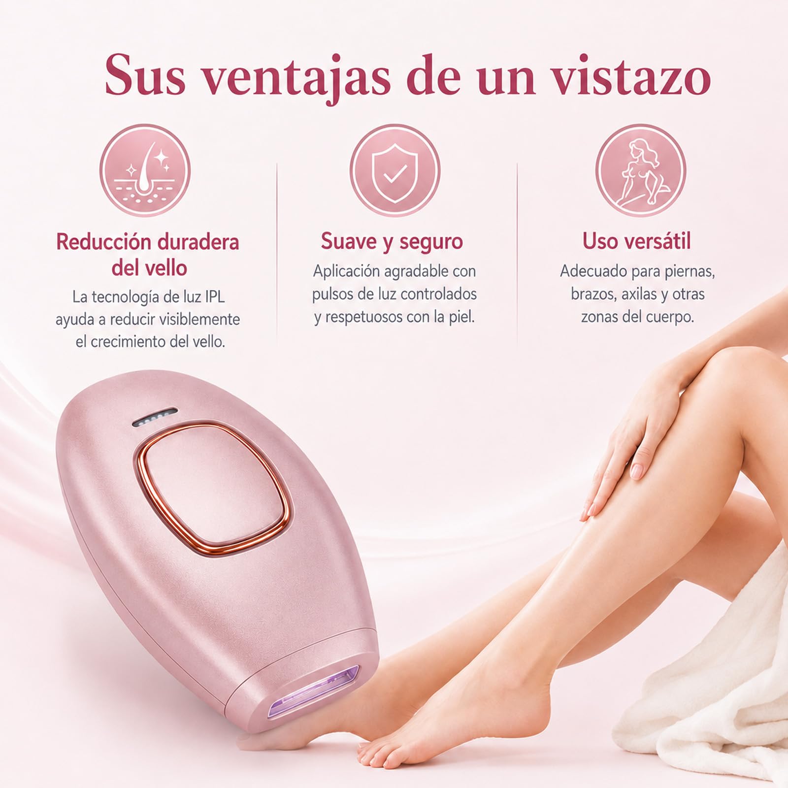 Solippy Luz Pulsada, Loop Solippy Depilación Láser IPL, Depiladora de Luz Pulsada con 5 Intensidades, Modo Automático y Manual, para Piernas, Brazos, Axilas y Línea del Bikini (Blanco)