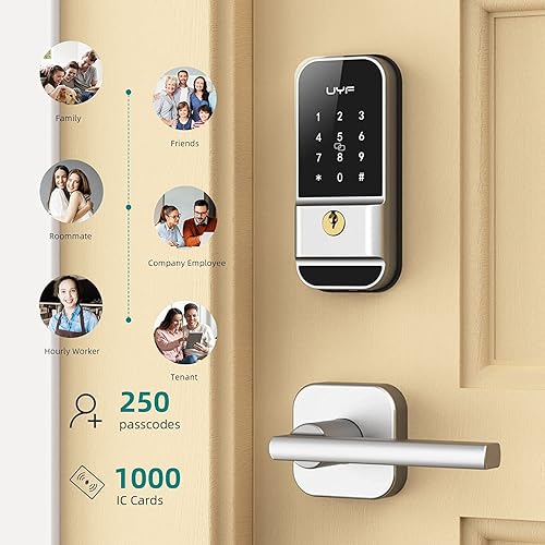Miniatura 4 de UYF Keyless Entry Touchscreen Deadbolt Lock wFob Keys, Auto Lock, Anti-Peek Password, Voice Menu - Electronic Digital Smart Lock for Front Door Code