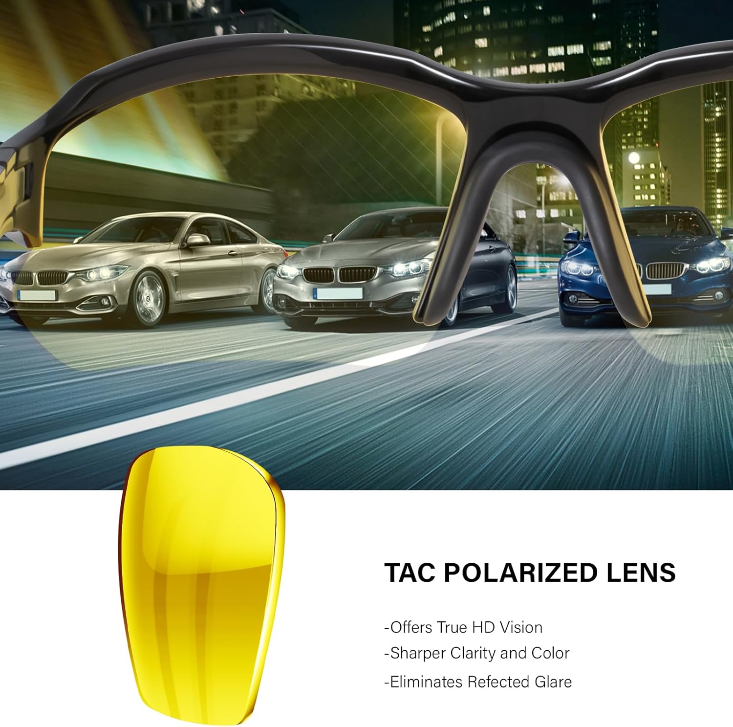 3PACK Polarized Night Vision Glasses for Men Driving Cycling Sport Night Anti Glare Yellow Lens Glasses Lightweight Frame - Image 3