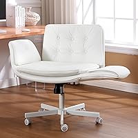 Vista 1 de Criss Cross Chair with Armrests & Wheels, PU Leather Vanity Chair, Comfortable Adjustable Swivel Computer Office Desk Chairs for Home, Make Up, Bed