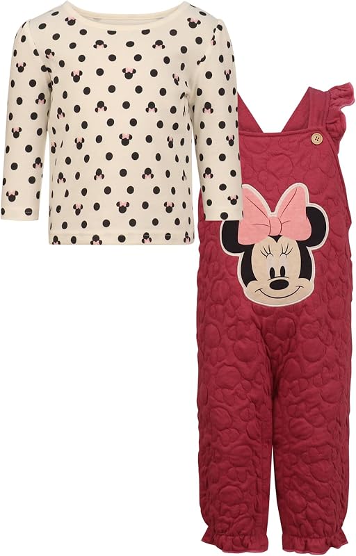 Magic Threadz Disney Clothes Baby Girls Overall Set – Long Sleeve Top & Romper with Minnie and Winnie the Pooh (0–24M)