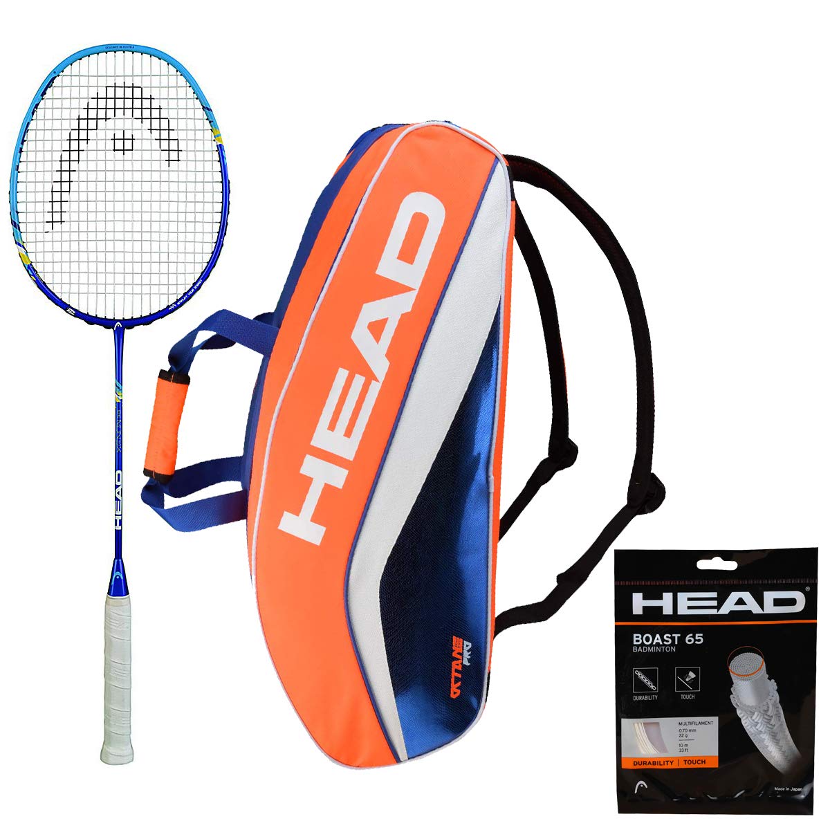 HEAD XENON 3.0 BADMINTON RACKET WITH KITBAG OCTANE PRO AND BOAST 65 BADMINTON STRING ORANGE-image-25