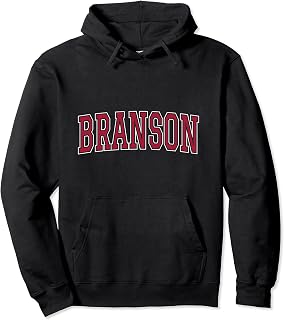 Branson Missouri Souvenir Varsity Style Red Text Pullover Hoodie