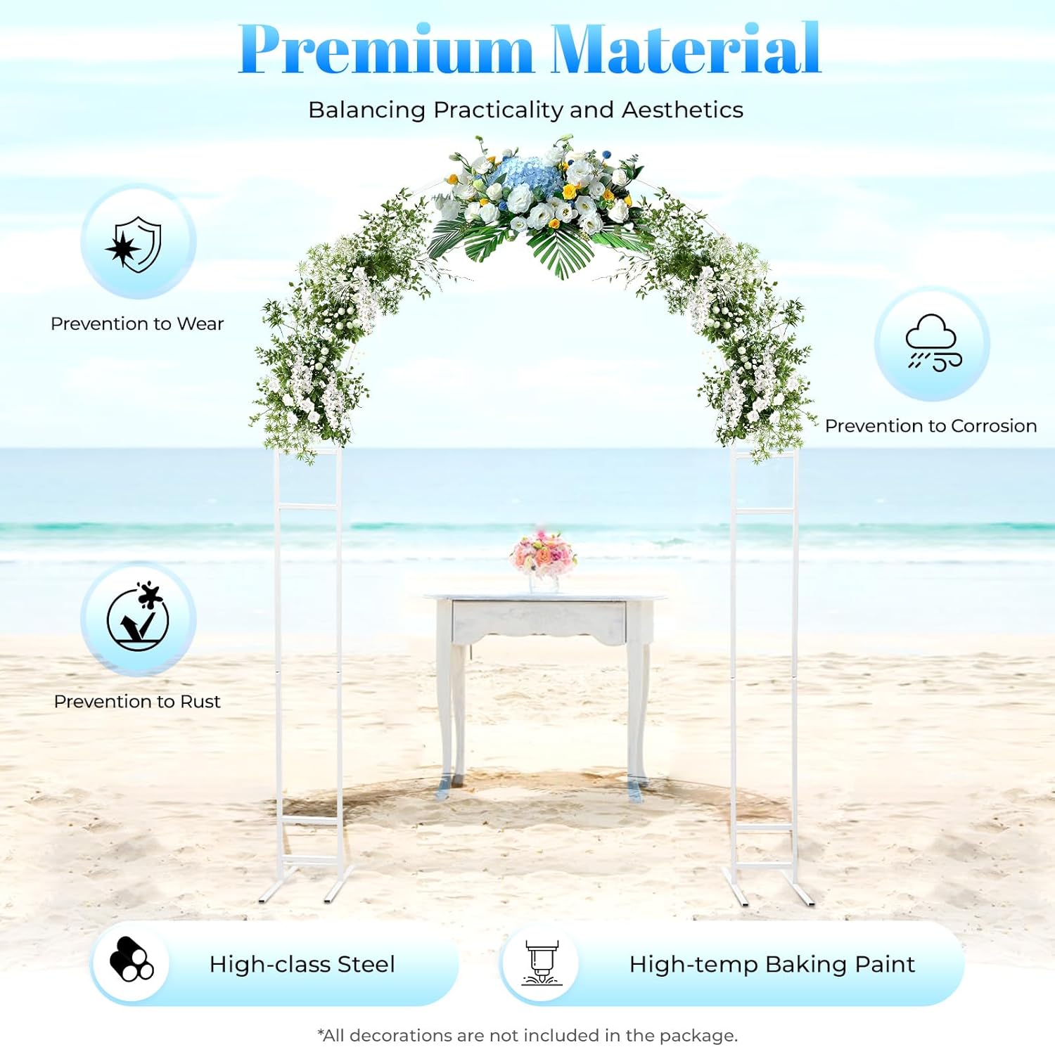 Metal Wedding Arch, 7.2Ft Modern Pergola Arbor with Base, Garden Arch Trellis Elegant Outdoor Wedding Arches, Backdrop Arch Stand Decoration, for Climbing Plant, Party Decoration