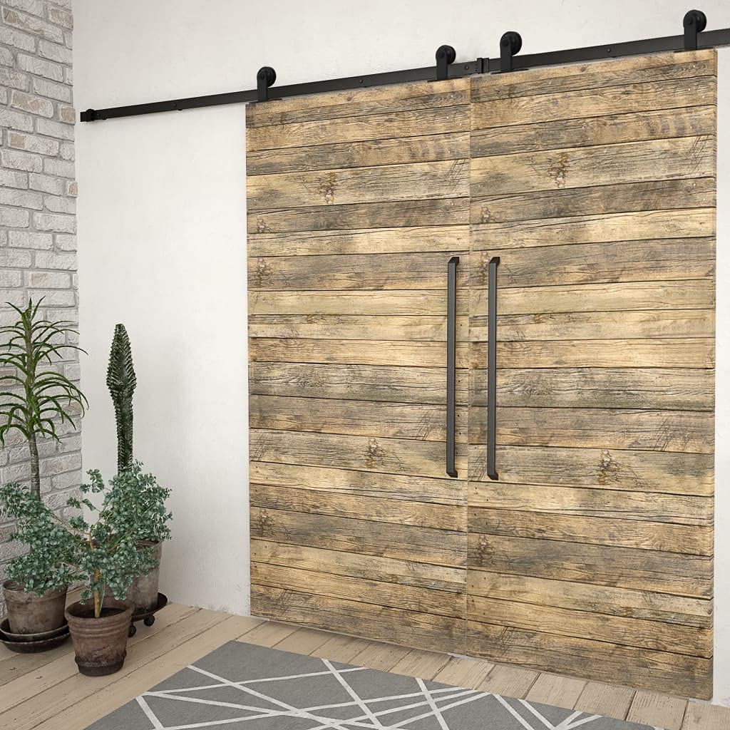 Kit de herrajes de Puertas correderas Acero Negro 2 uds 200 cm Accesorios para Puerta Corrediza de Madera con Rieles Negro