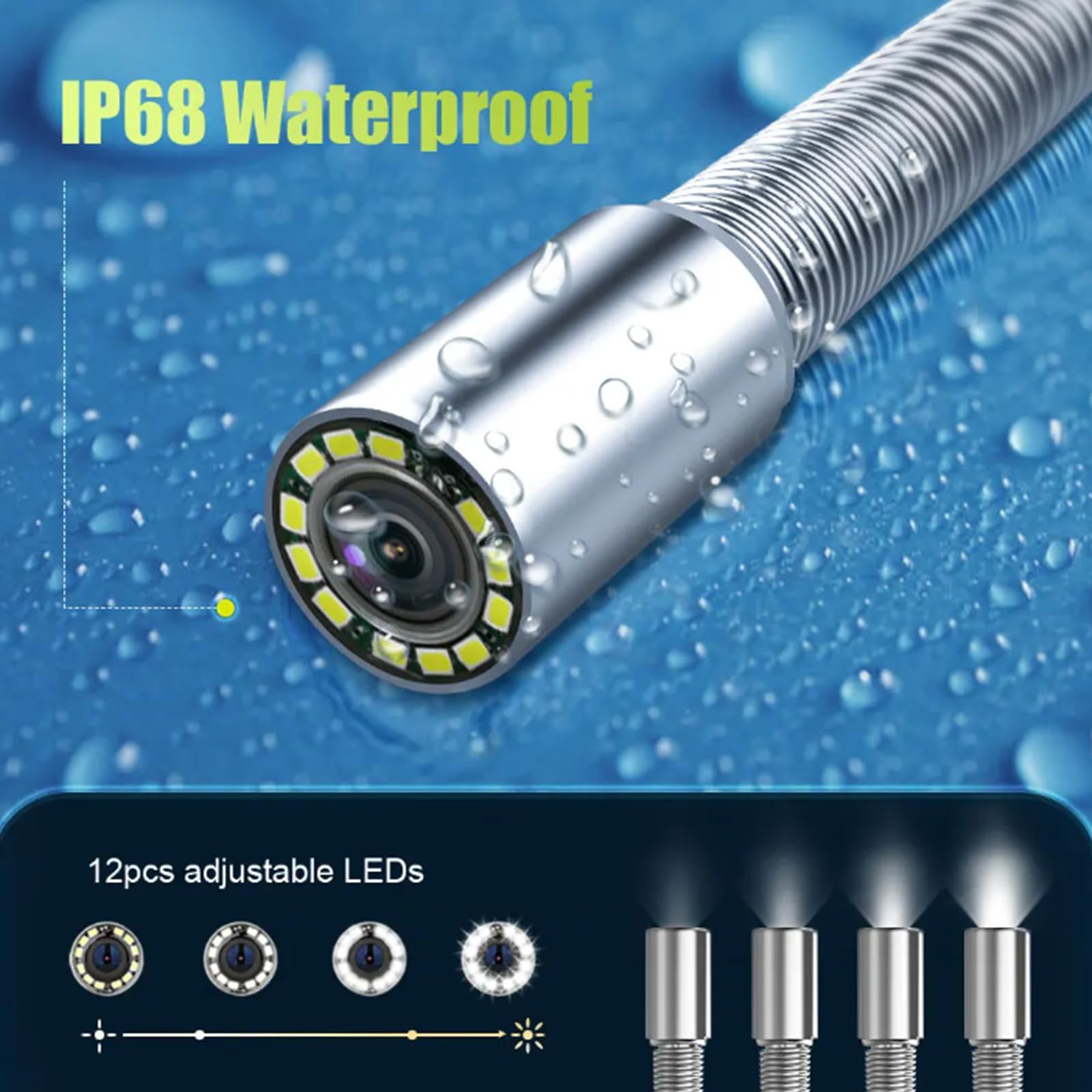 Cámara De Inspección De Tubería 10.1 Pulgada1080p, Cámara De Alcantarillado 12 Lámparas De Luz Blanca, con Una Tarjeta De Memoria De 16 G 20M 30M 50M 60M 70M IP68 Endoscopio Industrial