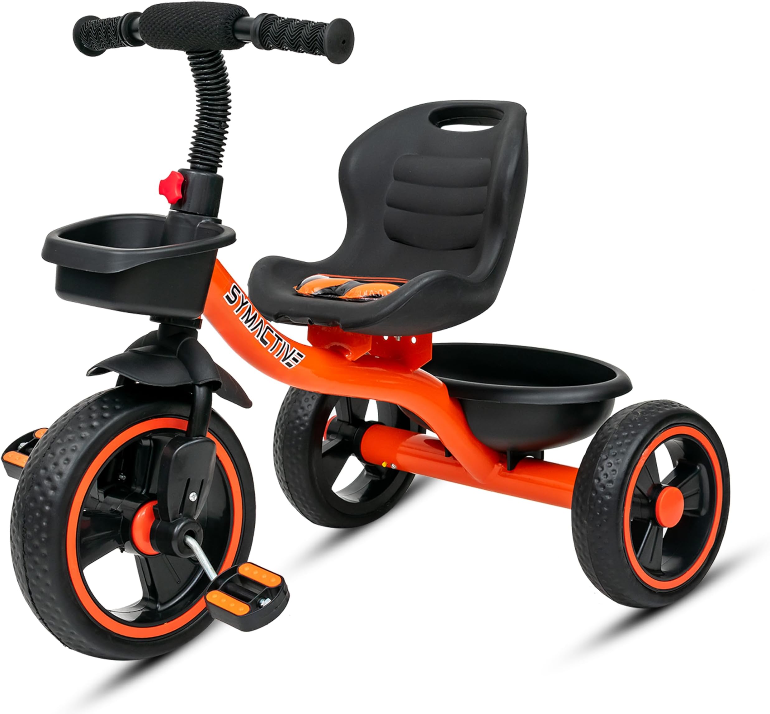Amazon Brand - Symactive Tricycle for Kids | Plug N Play | Baby Cycle with Grip Handle, Eva Wheels, Seat & Basket | Kids Tricycle/Cycle | 2+ Years Unisex | Weight Limit Upto 25 Kgs (Orange)