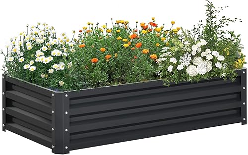 Camas de jardín elevadas galvanizadas para exteriores, 47.24 x 35.43 x 11.81 pulgadas, macetas elevadas para jardinería, verduras, flores, caja de