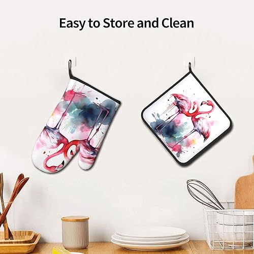 Miniatura 6 de Juego de manoplas de horno y soportes para ollas, guantes de cocina antideslizantes resistentes al calor, almohadillas calientes con capa interior