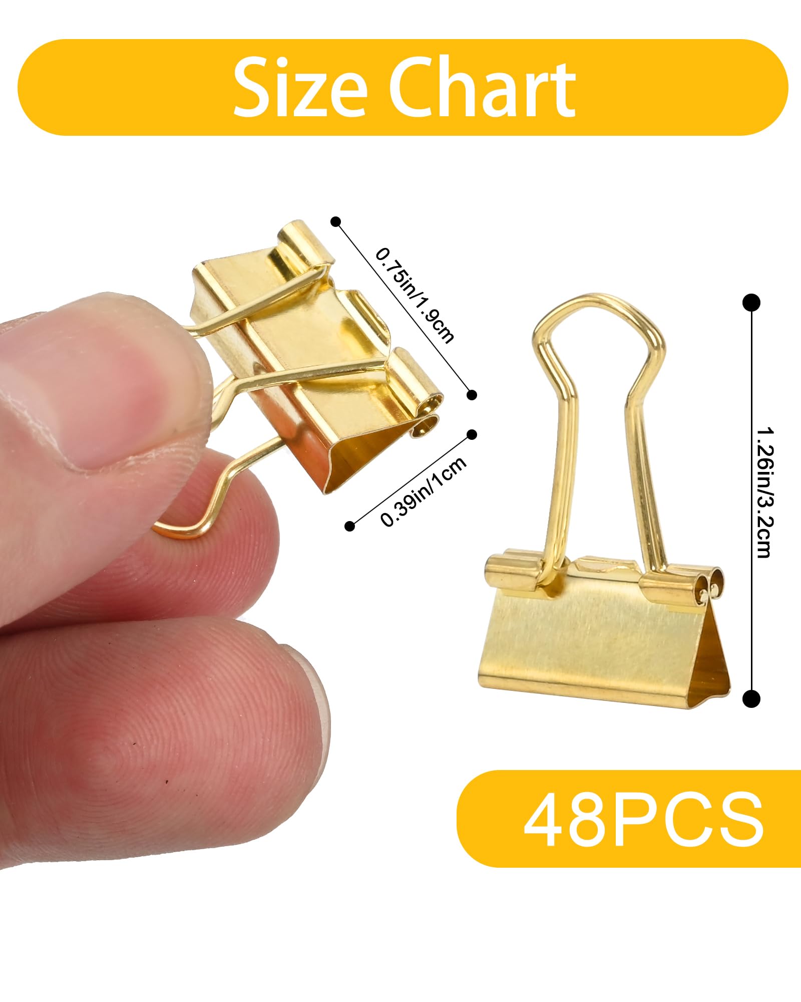 Małe klipsy do segregatora, 1,9 cm, małe spinacze do papieru do biura (48 szt.) (złote)