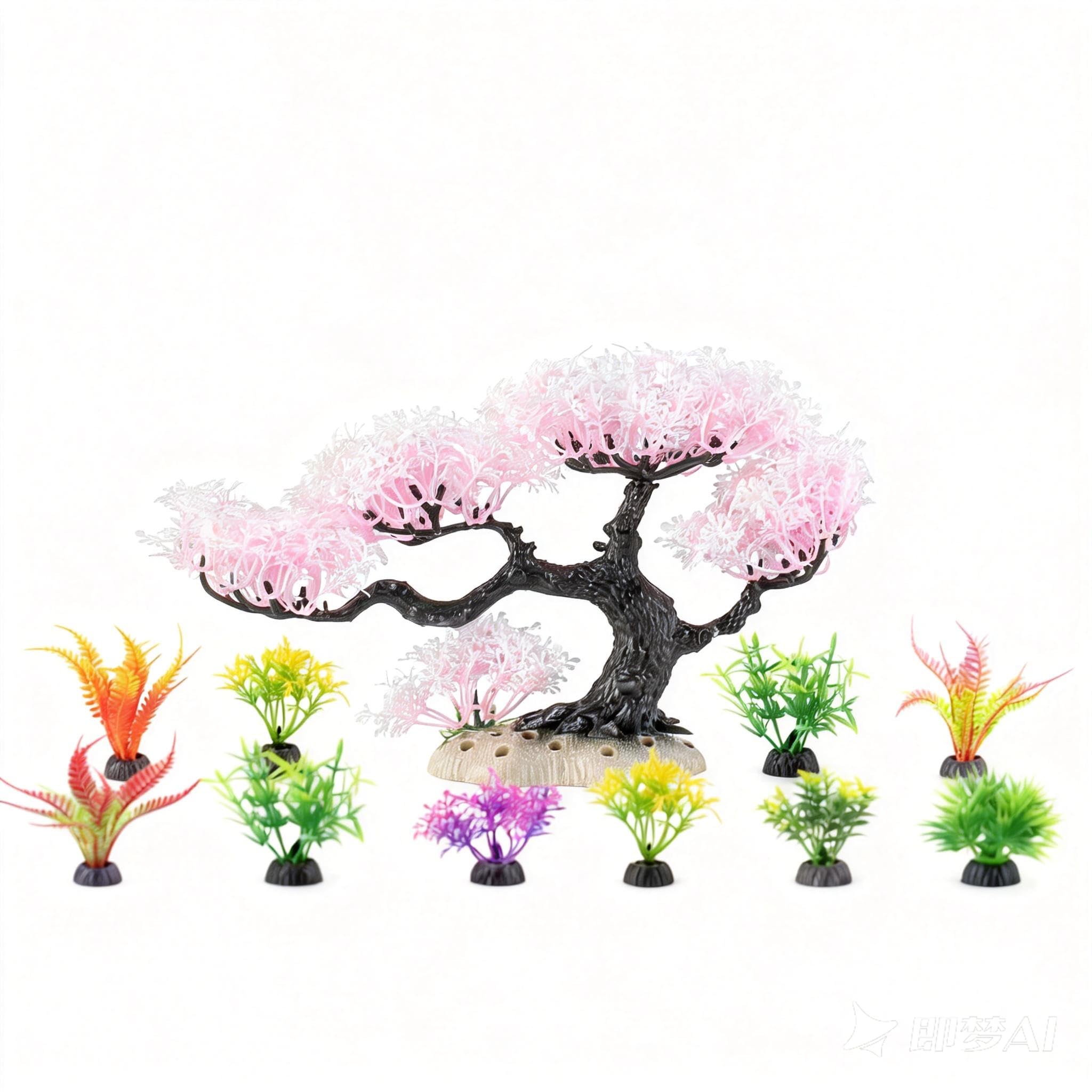 10PCS Artificial Aquarium Plant Pink Tree Set, Realistic Plastic Fish Tank Decorations, Safe for Betta Goldfish Shrimp, Low-Maintenance Aquascaping for Freshwater & Saltwater Tanks (Set 3 - Pink)