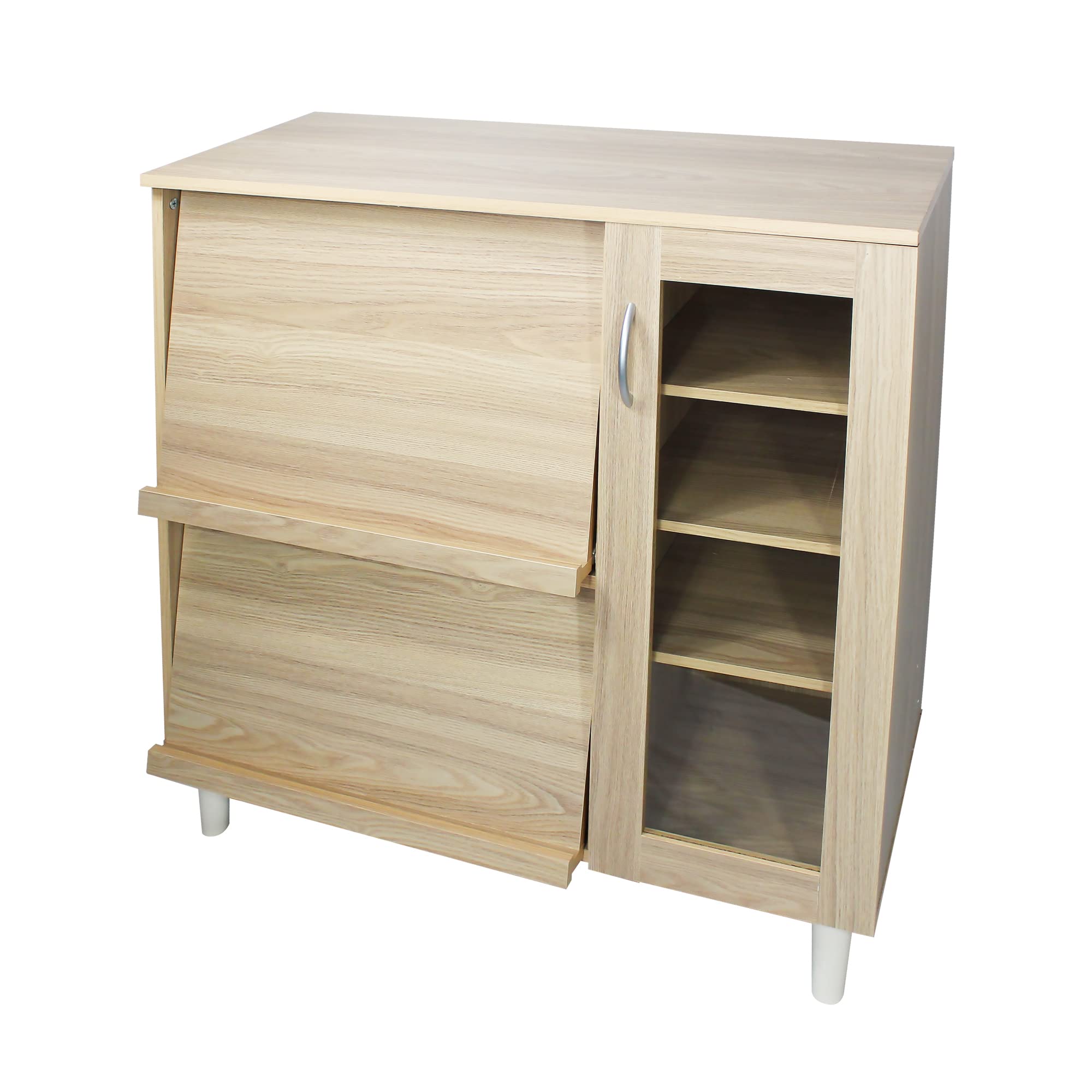 Movian Iris Ohyama, Armario multicontenedores/aparador con Tapa corredera y Puerta de Cristal/Armario de Madera/Armario de Cocina, Diseño,Modular, Cocina, Sala - Cabinet - KBN-9390 - Marrón Claro