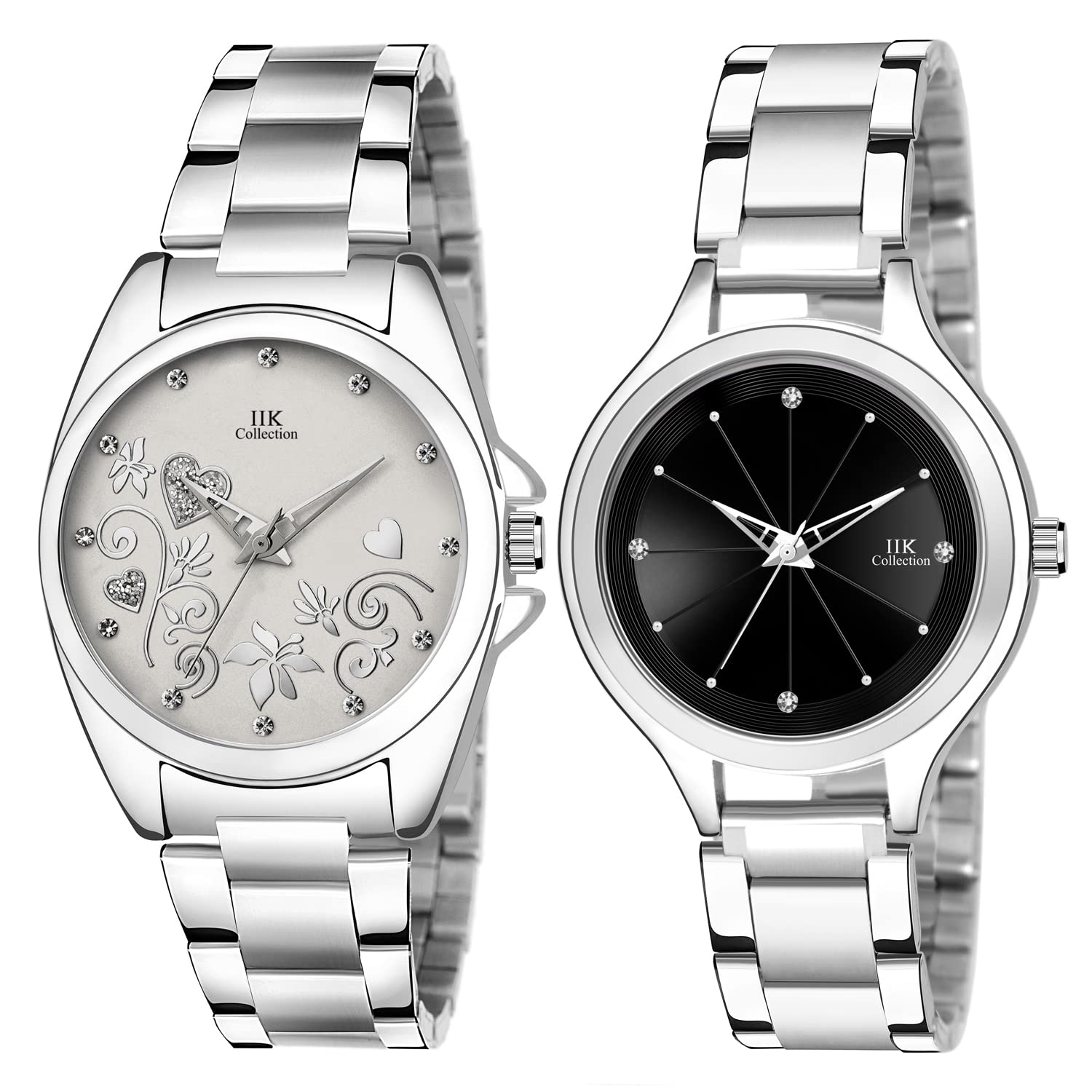 IIK COLLECTION Analogue Round Studed Dial with Silver Bracelet Strap Girls & Womens Wrist Watch (Pack of 2) (B09P1GLWH1) Amazon Price History, Amazon Price Tracker
