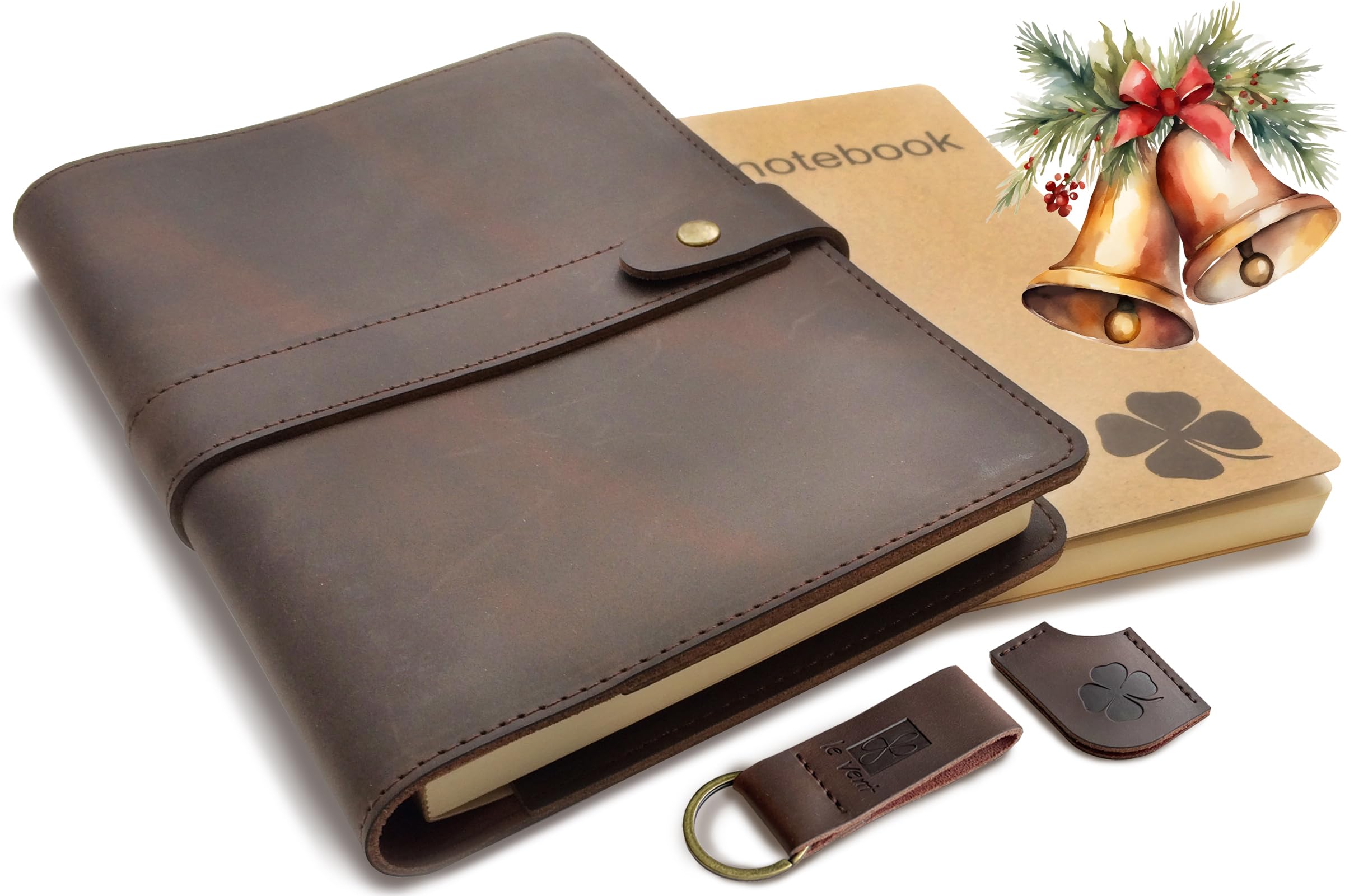 le vent Refillable Genuine Leather Journal for Women & Men - 5x8 Notebook for Work, 200+200 Lay-Flat Pages (Lined & Blank) - A5 Brown Vintage Diary Cover - Handmade for Travel, Business and Gifts