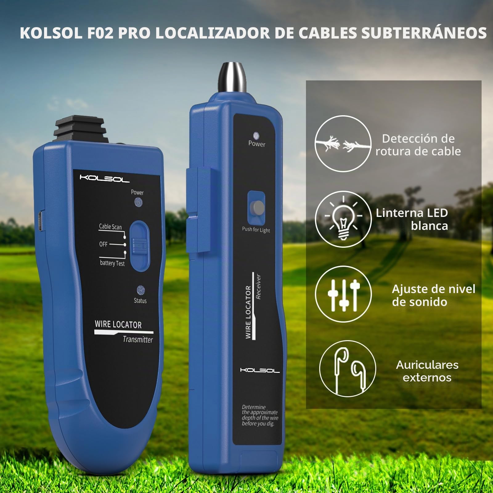 Localizador de cables subterráneo F02 Pro para localizar cables y cables de control, cables de valla de mascotas de hasta 3 pies de profundidad, longitud de 2000 pies con
