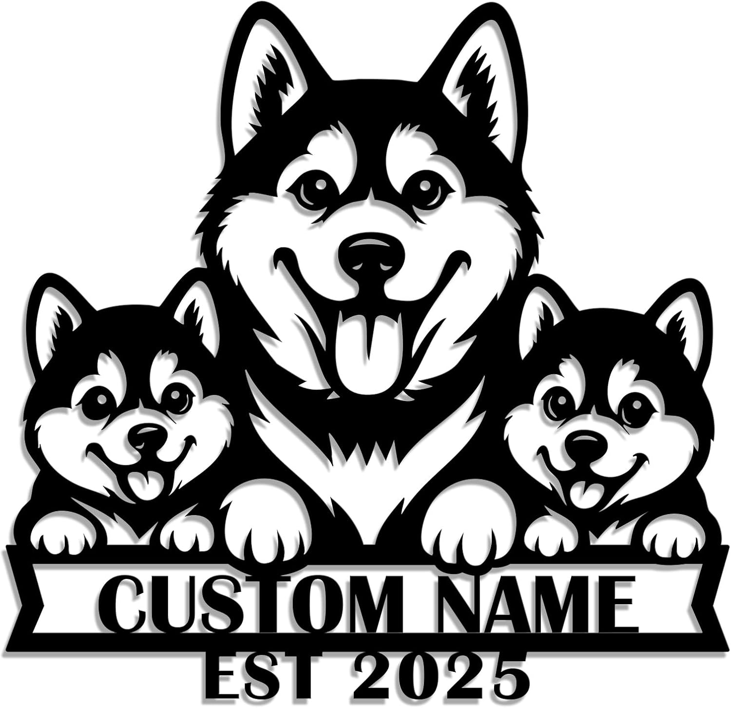 Personalized Husky Metal Wall Art Custom Dog Name Sign Nordic Dog Decor Custom Pet Name Steel Wall Decor with Established Date Gift for Dog Lovers (Style-6)
