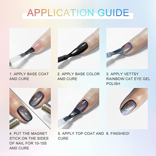 Miniatura 8 de Vettsy Esmalte de uñas de gel universal de ojo de gato arcoíris, esmalte de uñas de gel holográfico de ojo de gato, gel magnético de galaxia