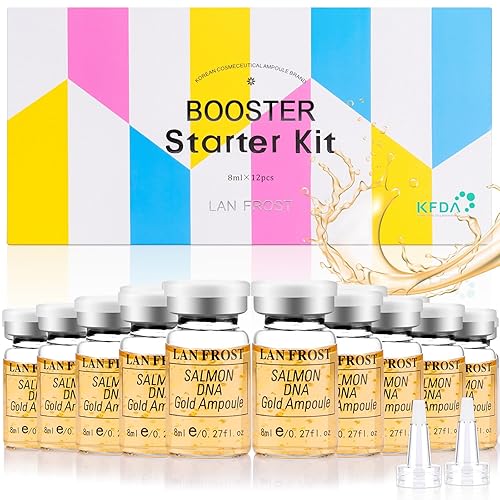 BB Facial Glow Starter Kit de suero de ácido hialurónico Esencia para el cuidado de la piel, ampolla de ADN de salmón 0.27 onzas, 12 viales, kit de