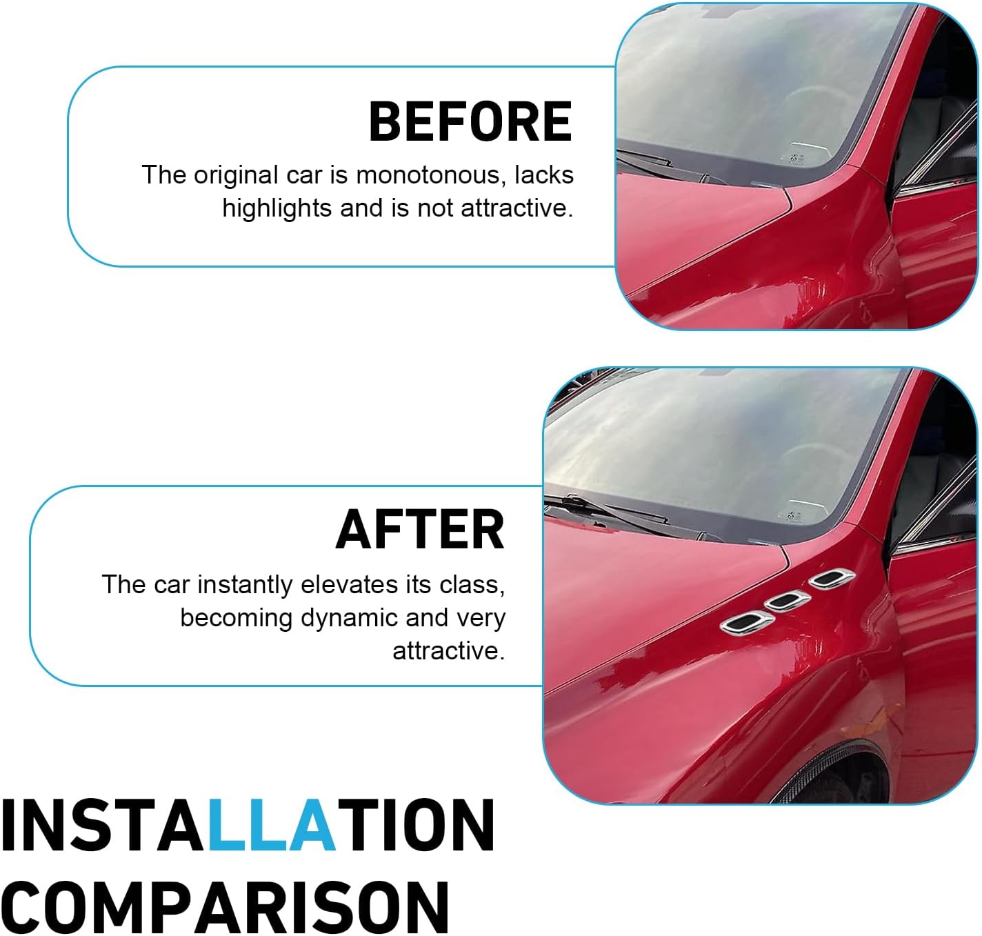 6 PCS Car Fender Decorative Trim, 3D Self-Adhesive Simulated Air Vent Sticker, Anti-Scratch Exterior Car Fender Side Panel Decor, Universal Fit for Most Cars (Electroplated Silver)