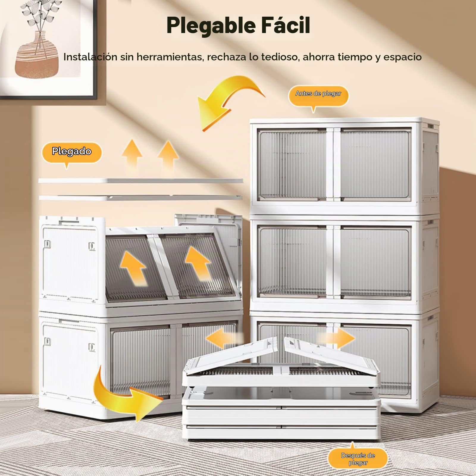 Ergocar Caja de Almacenamiento de Plegable, Transparente Cajas de Almacenamiento Apilables con Ruedas, Apertura de Cinco Lados, Cajas de Almacenamiento Plástico para Dormitorios, Salas de Estar