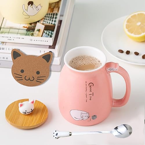 Miniatura 2 de Bonita taza de café de cerámica con bonita tapa de gatito, cuchara de pata de gato y posavasos, taza de leche de té matutino para niñas y mujeres,