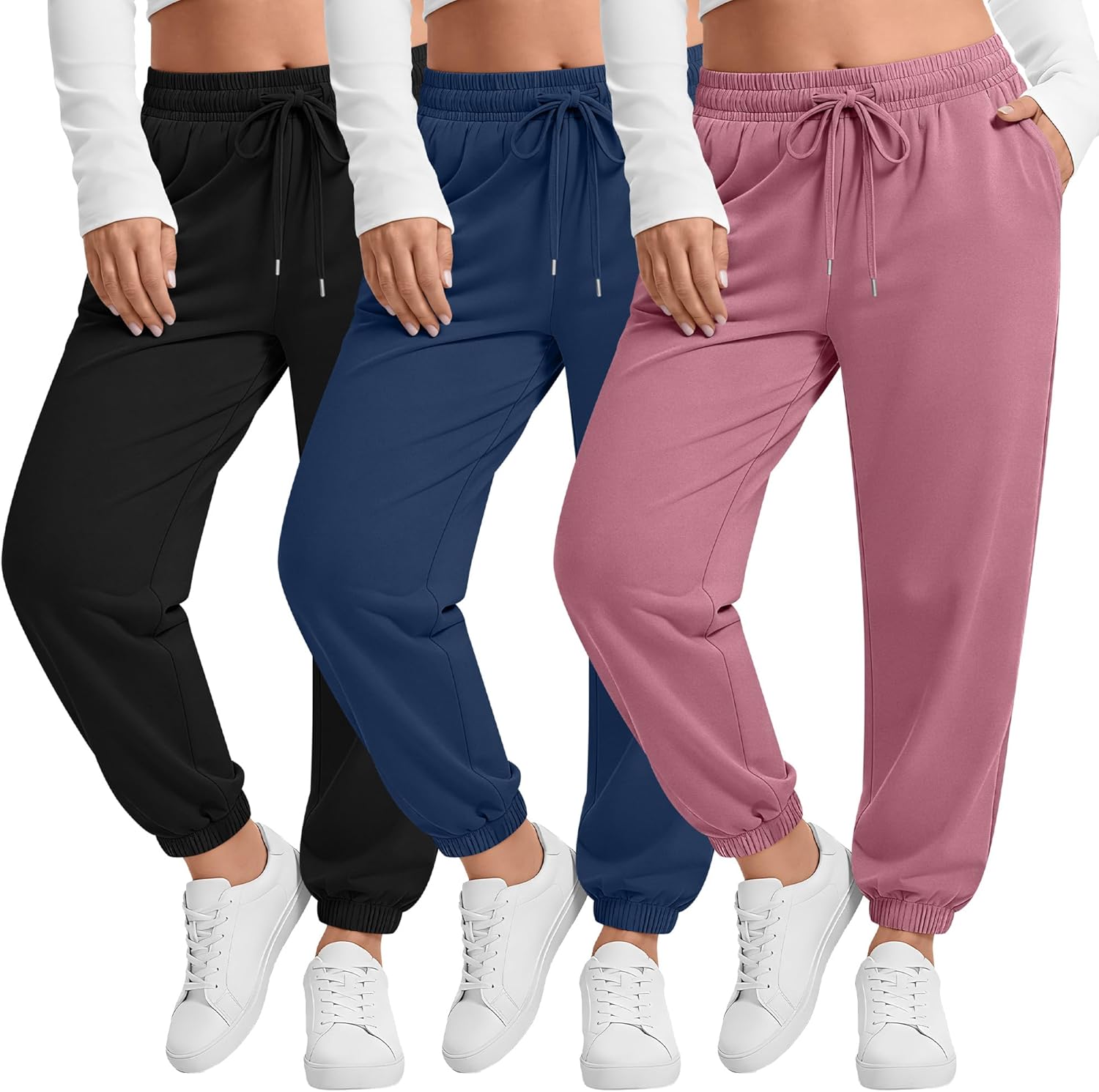 Yearntown Plus Size Joggers for Women Sweatpants Baggy Lounge Pants Elastic Waist Drawstring Workout Casual Pant with Pocket