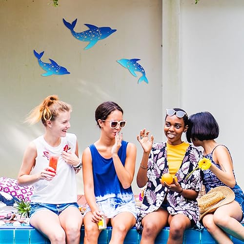 Miniatura 4 de Yaomiao 3 piezas de decoración de pared de delfín de metal para decoración de playa, decoración colgante costera, océano, náutico, tropical, playa,